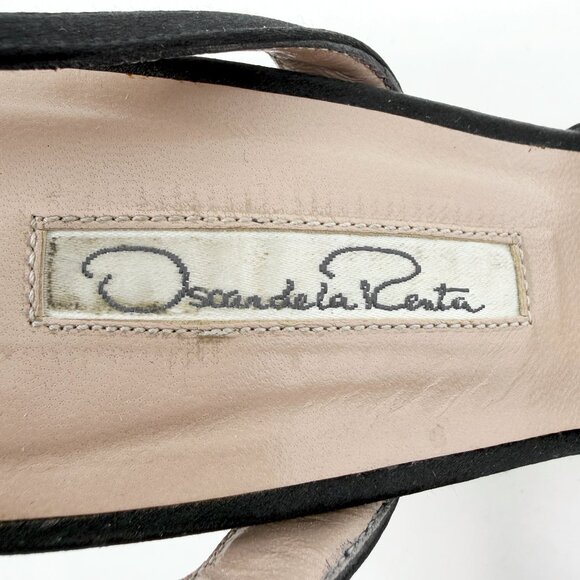 Oscar de la Renta Black Satin Crystal Bow Slingback Heels 36.5 - Picture 6 of 8